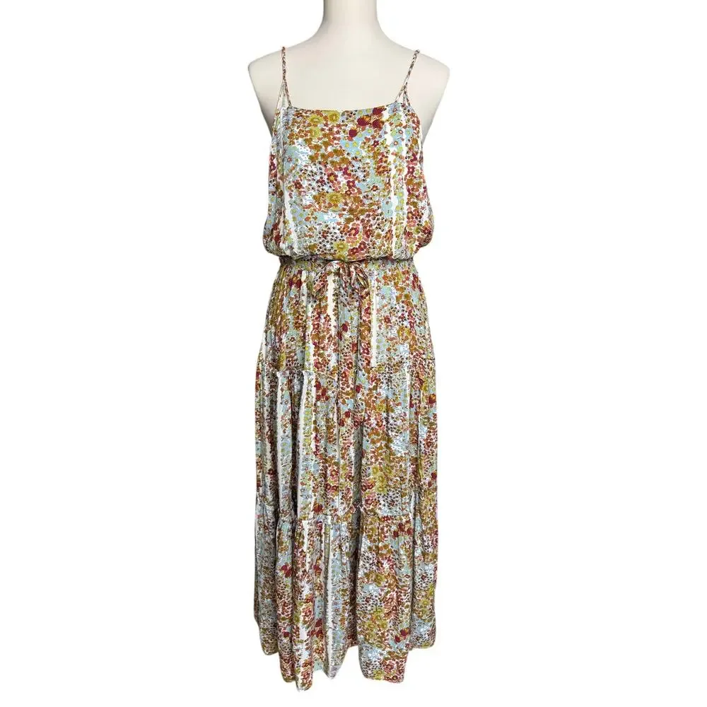 Free People Valerie Floral Tiered Maxi Dress Spaghetti Strap Open Back XS Fairy - Picture 4 of 12